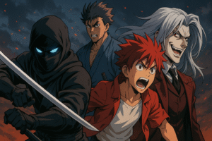 مشهد انمي قتالي يجمع شخصيات من افضل 10 انميات اكشن لعام 2025